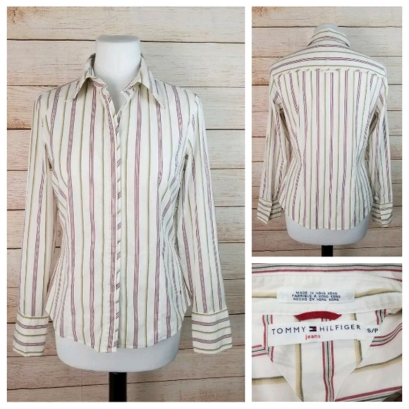 Tommy Hilfiger Tops - Tommy Hilfiger Striped Button-Down Blouse Stretch